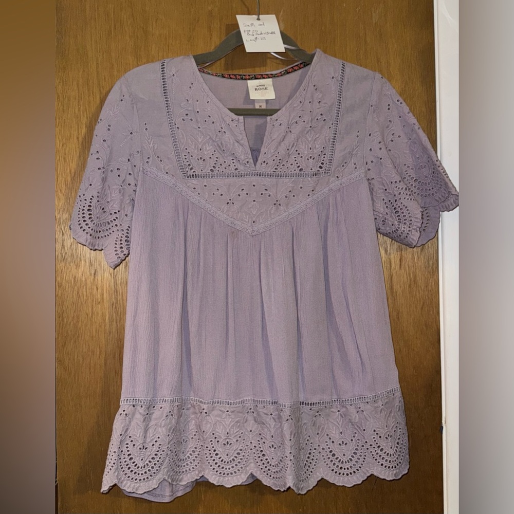 Knox Rose Gauze Lace Trim Eyelet Top, Size M - Picture 2 of 4